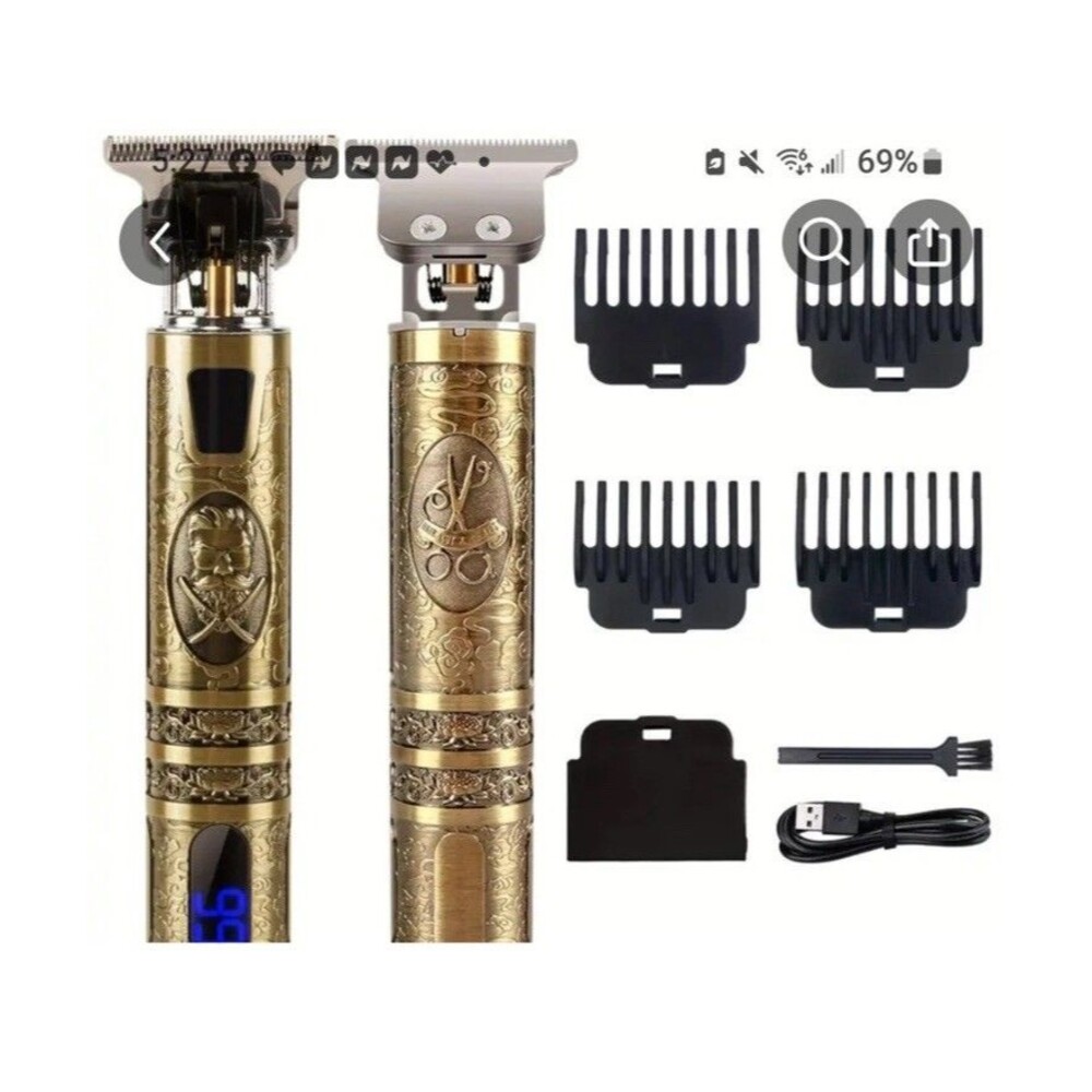 Vintage T9 Mens Cordless Hair Clippers & Beard Trimmer Kit New (Gold)